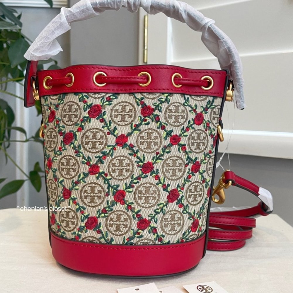 🔥NeW! $498 Tory Burch T Monogram Mini Embroidered Bucket Bag 87062 - Picture 9 of 15